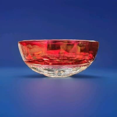 Glass Ruby Stained King's Crown Large Salad Bowl c.1955 Vintage - Thumbnail 2