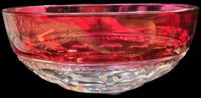 Glass Ruby Stained King's Crown Large Salad Bowl c.1955 Vintage - Thumbnail 5