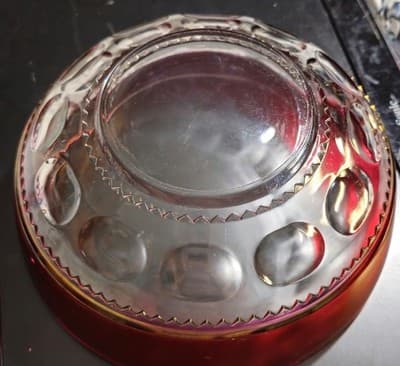 Glass Ruby Stained King's Crown Large Salad Bowl c.1955 Vintage - Thumbnail 9