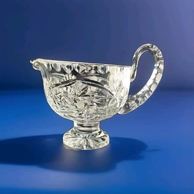 Gorgeous Heavy Lead Crystal Gravy Boat With Pineapple Pinwheel Design 2 lb 4 oz.