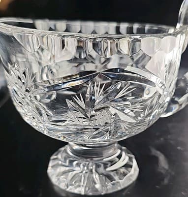 Gorgeous Heavy Lead Crystal Gravy Boat With Pineapple Pinwheel Design 2 lb 4 oz. - Thumbnail 2