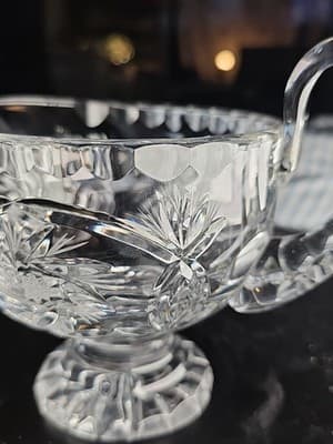 Gorgeous Heavy Lead Crystal Gravy Boat With Pineapple Pinwheel Design 2 lb 4 oz. - Thumbnail 3