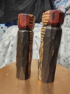 Vintage Jamaican Hand Carved Solid Wood Man Woman Face Tiki Art Statue Sculpture - Thumbnail 3