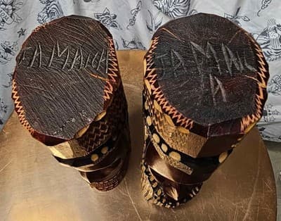 Vintage Jamaican Hand Carved Solid Wood Man Woman Face Tiki Art Statue Sculpture - Thumbnail 5