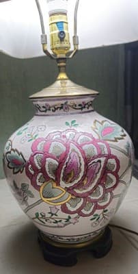 Vintage Porcelain Floral Ginger Jar Lamp (Large) No Lampshade Included - Image 1