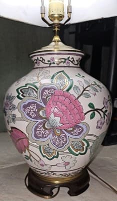 Vintage Porcelain Floral Ginger Jar Lamp (Large) No Lampshade Included - Thumbnail 2