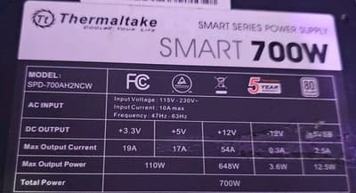 Thermaltake Smart Series 700W Power Supply SPD-700AH2NCW, Tested, Works - Thumbnail 6