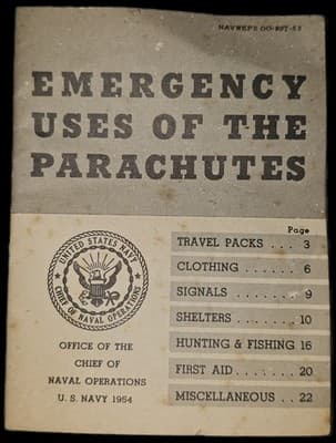Vintage US Navy "Emergency Uses of the Parachutes" 24 Page Paper Booklet 1954 - Image 1