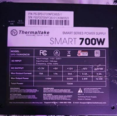 Thermaltake Smart Series 700W Power Supply SPD-700AH2NCW, Tested, Works - Image 1