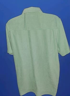 Bugatchi Towelling French Terry Camp Shirt Medium Seafoam Green Button Up - Thumbnail 3