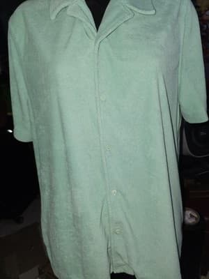 Bugatchi Towelling French Terry Camp Shirt Medium Seafoam Green Button Up - Thumbnail 2