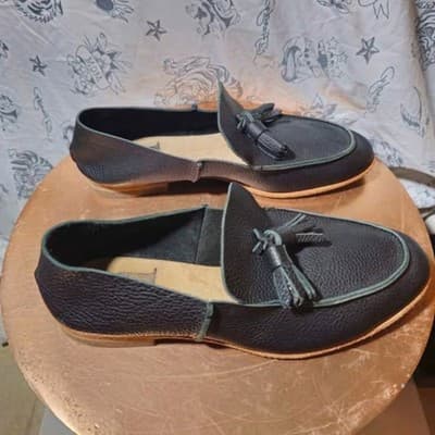 U. Men's Leather Tassel Loafer All Black Made in Japan Size 9 - Thumbnail 3