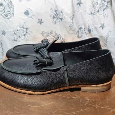 U. Men's Leather Tassel Loafer All Black Made in Japan Size 9 - Thumbnail 5