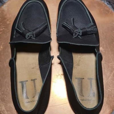 U. Men's Leather Tassel Loafer All Black Made in Japan Size 9 - Thumbnail 2