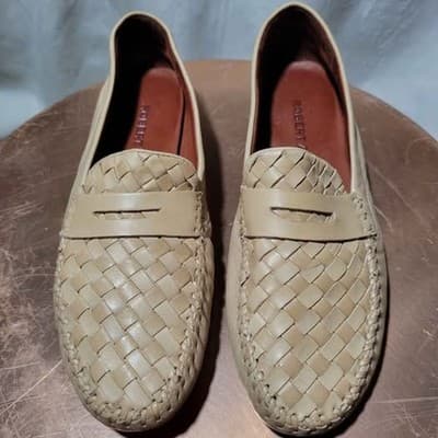 Robert Zur Men's Beige Woven Leather Driving Loafers (Size 10) - Image 1
