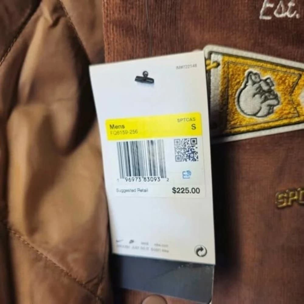 Nike Swoosh High Est 1972 Varsity Bomber Jacket Brown Corduroy Mens Small - Thumbnail 2