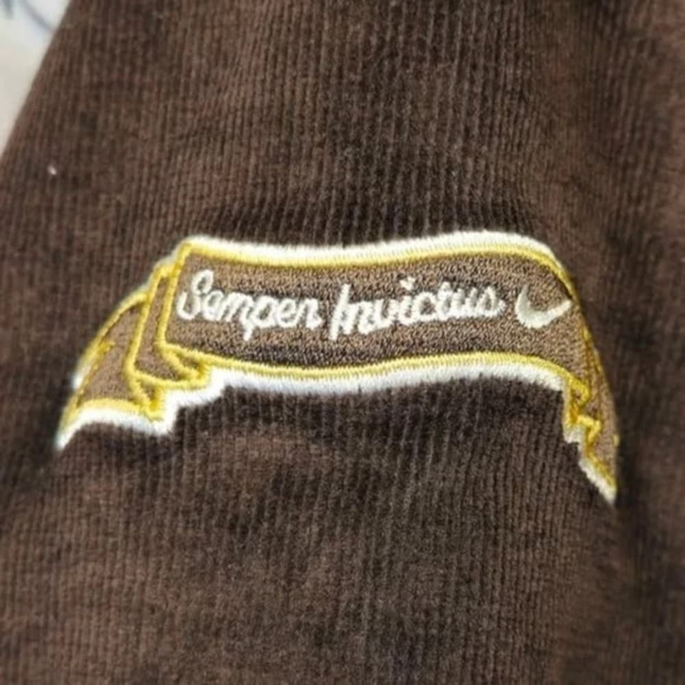 Nike Swoosh High Est 1972 Varsity Bomber Jacket Brown Corduroy Mens Small - Thumbnail 8