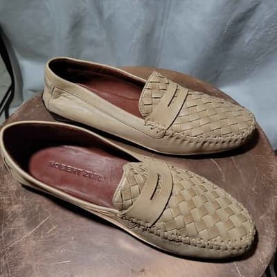 Robert Zur Men's Beige Woven Leather Driving Loafers (Size 10) - Thumbnail 2