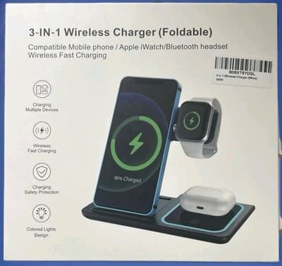 Foldable 3 in 1 Wireless Charging Station Phone Smart Watch Headphones Tablet - Thumbnail 2