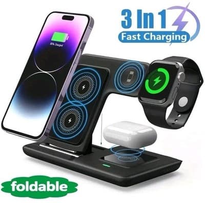 Foldable 3 in 1 Wireless Charging Station Phone Smart Watch Headphones Tablet