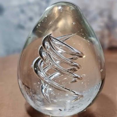 2 Art Glass Paperweights Clear Double Twisty and Aquarium - Image 1