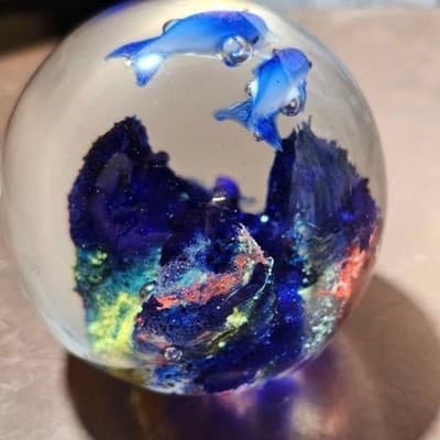 2 Art Glass Paperweights Clear Double Twisty and Aquarium - Thumbnail 7