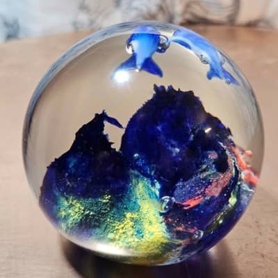 2 Art Glass Paperweights Clear Double Twisty and Aquarium - Thumbnail 6