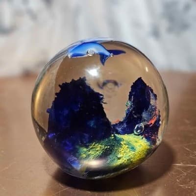 2 Art Glass Paperweights Clear Double Twisty and Aquarium - Thumbnail 8