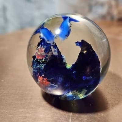 2 Art Glass Paperweights Clear Double Twisty and Aquarium - Thumbnail 9