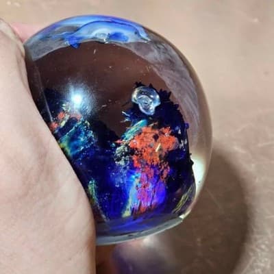 2 Art Glass Paperweights Clear Double Twisty and Aquarium - Thumbnail 10