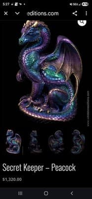 WINDSTONE EDITIONS Male Peacock Color DRAGON Sculpture Figurine Melody PENA 1986 - Thumbnail 3
