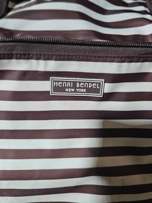 Henri Bendel Zip Around Packable Brown White Stripe Lightweight Handled Tote... - Thumbnail 2