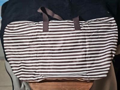 Henri Bendel Zip Around Packable Brown White Stripe Lightweight Handled Tote... - Thumbnail 4
