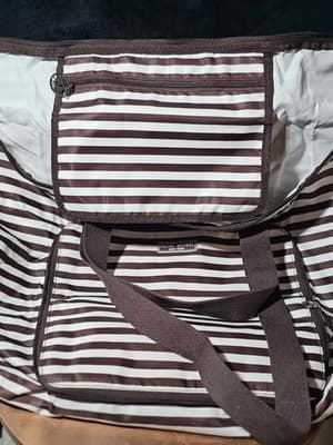 Henri Bendel Zip Around Packable Brown White Stripe Lightweight Handled Tote... - Thumbnail 5