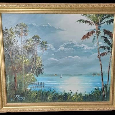 "Moonlit Lake" Original Painting by Mark Mazzarella, Highwaymen Style - Image 1