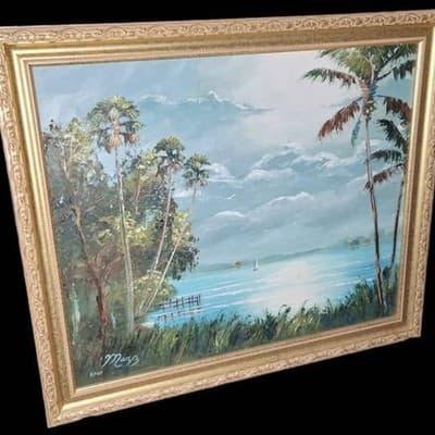 "Moonlit Lake" Original Painting by Mark Mazzarella, Highwaymen Style - Thumbnail 3