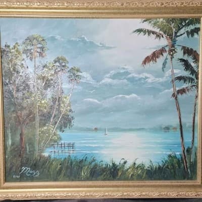 "Moonlit Lake" Original Painting by Mark Mazzarella, Highwaymen Style - Thumbnail 4