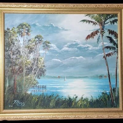 "Moonlit Lake" Original Painting by Mark Mazzarella, Highwaymen Style - Thumbnail 5
