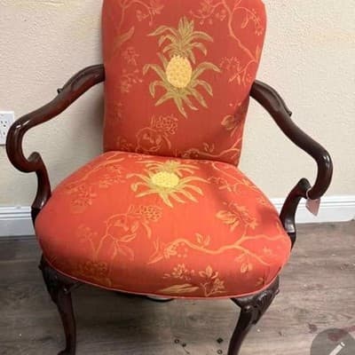 1950s Georgian Style Mahogany Armchair w/ Pineapple Motif Upholstery, 2 for sale - Thumbnail 2