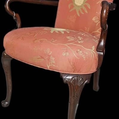 1950s Georgian Style Mahogany Armchair w/ Pineapple Motif Upholstery, 2 for sale - Thumbnail 3