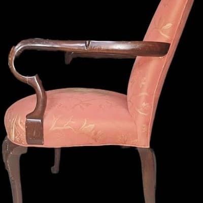 1950s Georgian Style Mahogany Armchair w/ Pineapple Motif Upholstery, 2 for sale - Thumbnail 4