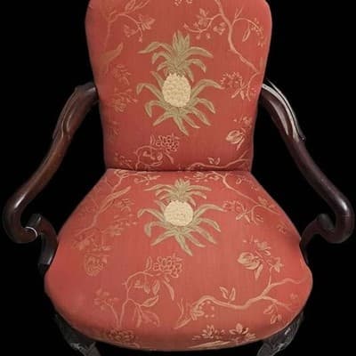1950s Georgian Style Mahogany Armchair w/ Pineapple Motif Upholstery, 2 for sale - Thumbnail 6