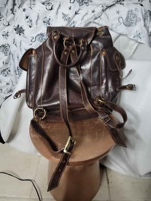 Vera Pelle Italian Brown Leather Backpack - Thumbnail 3