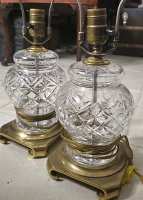 Ethan Allen Crystal & Brass Table Lamp, Vintage, Rare Find, 16" Tall, Set Of 2 - Image 1