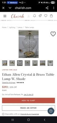 Ethan Allen Crystal & Brass Table Lamp, Vintage, Rare Find, 16" Tall, Set Of 2 - Thumbnail 13