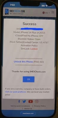 iPhone 14 Plus, AT&T Carrier Locked, Clean IMEI, (See Photos For Condition) - Thumbnail 5