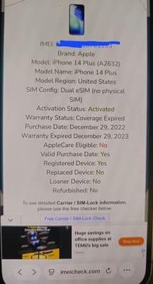 iPhone 14 Plus, AT&T Carrier Locked, Clean IMEI, (See Photos For Condition) - Thumbnail 3