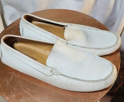 Sak's Fifth Avenue Men's White Leather Loafers - Image 1