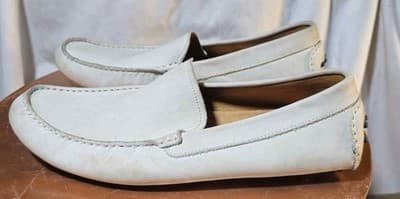 Sak's Fifth Avenue Men's White Leather Loafers - Thumbnail 4