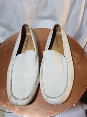 Sak's Fifth Avenue Men's White Leather Loafers - Thumbnail 2